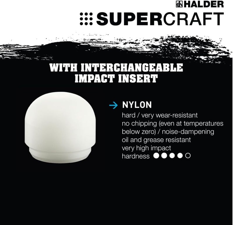 Halder SuperCraft Soft-Faced Mallet 3366.240 - Non-Rebound Hammer with Rounded Nylon Insert, Overstrike Protector, Varnished Hickory Handle, Vibration-Dampening, 40mm, 1.6 lbs. - Image 2